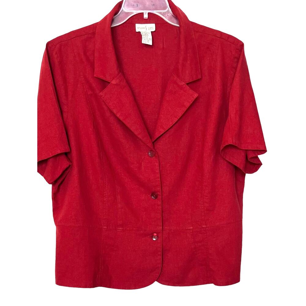 STUDIO EASE WOMAN SHORT SLV, BUTTON, TAILORED BLAZER - TOP, WOMENS, 20W-DARK RED